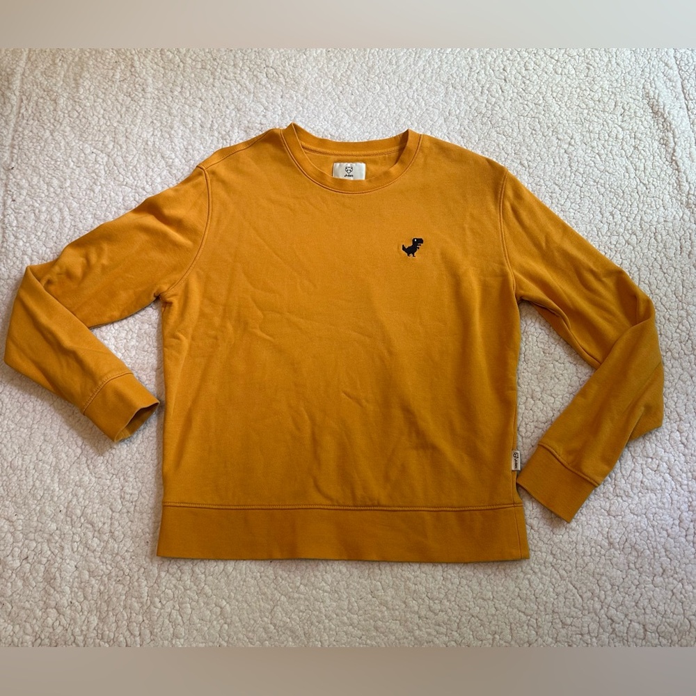 A-Dam Crewneck Sweater Ria Dino Logo 100% Organic Cotton Mustard Yellow Medium